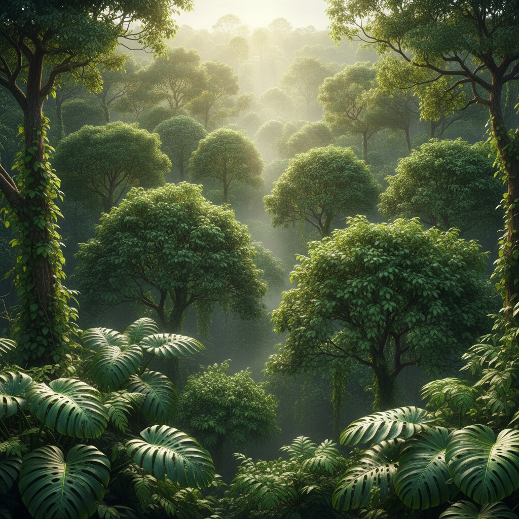 Dense tropical forest canopy in Kenya representing successful reforestation program