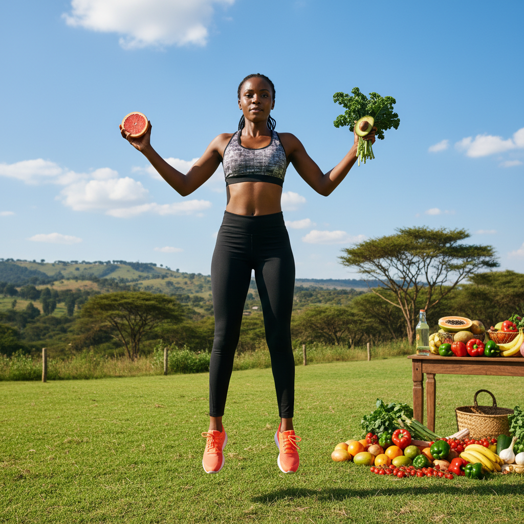 Kenyan woman exercising and eating healthy to lose belly fat naturally