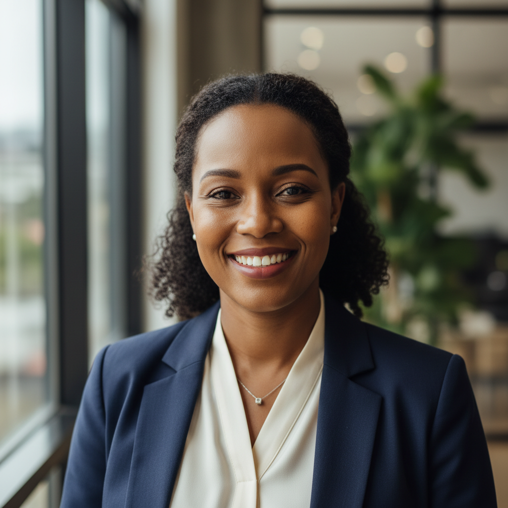 Young Black woman smiling in professional attire