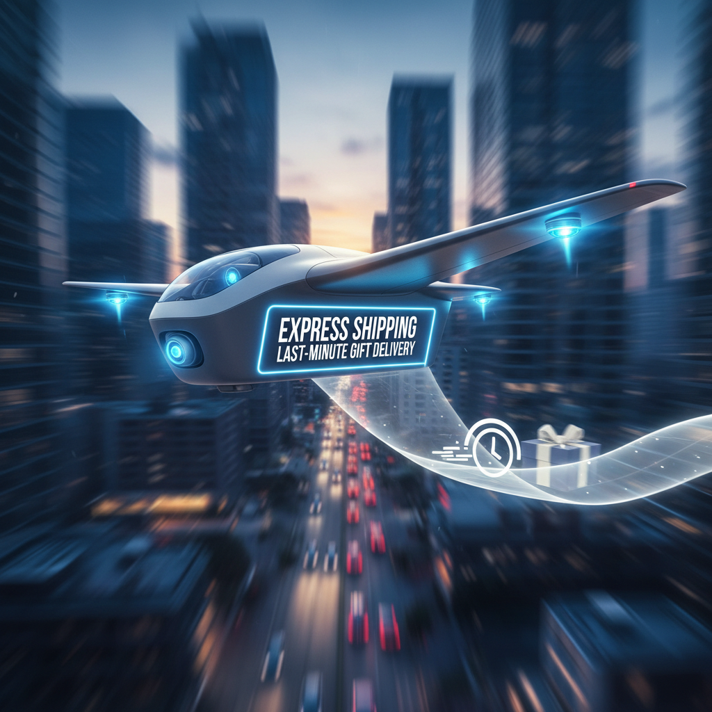 Express shipping and last-minute gift delivery concept with speed imagery