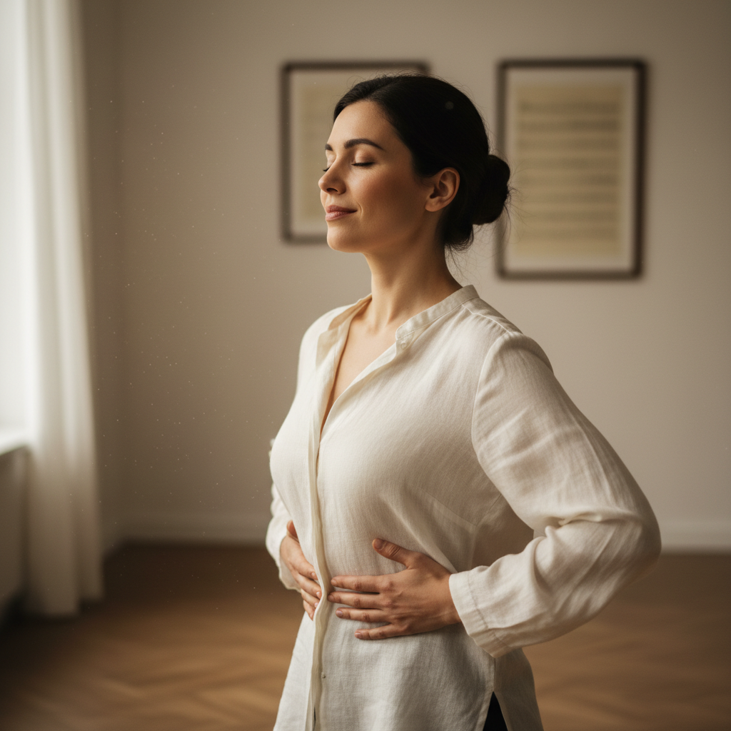 Person performing bodyweight squat exercise with controlled breathing technique for hypertension management