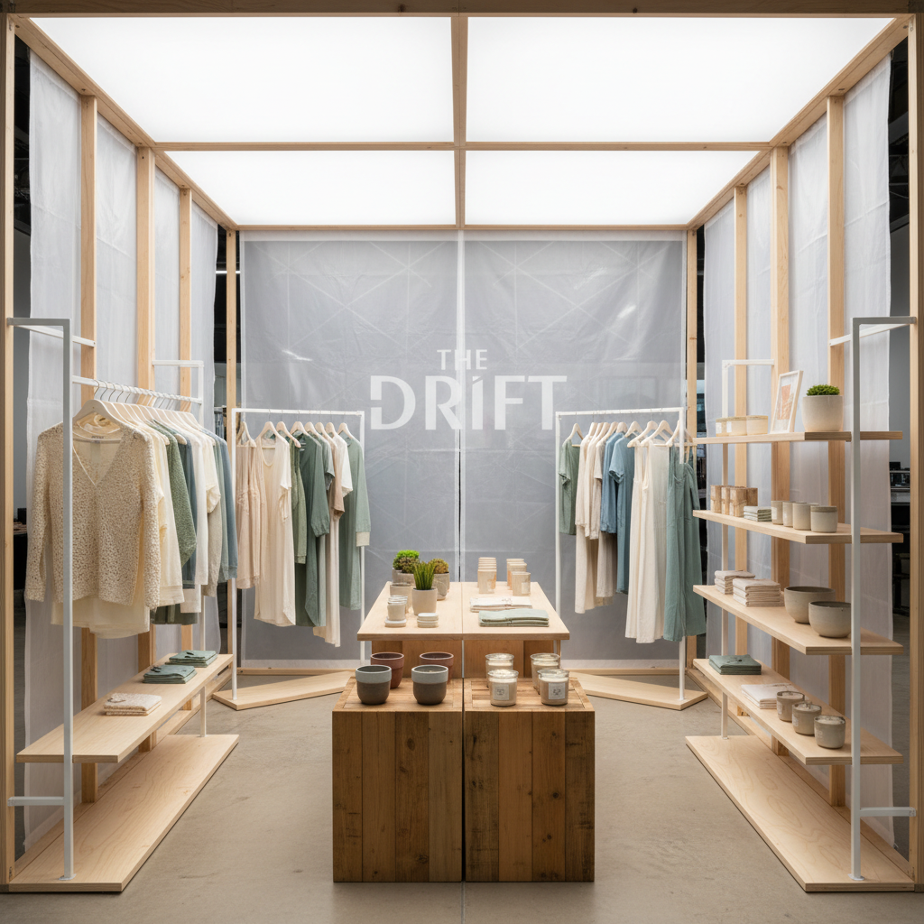 Pop-up retail space with temporary fixtures and curated product displays