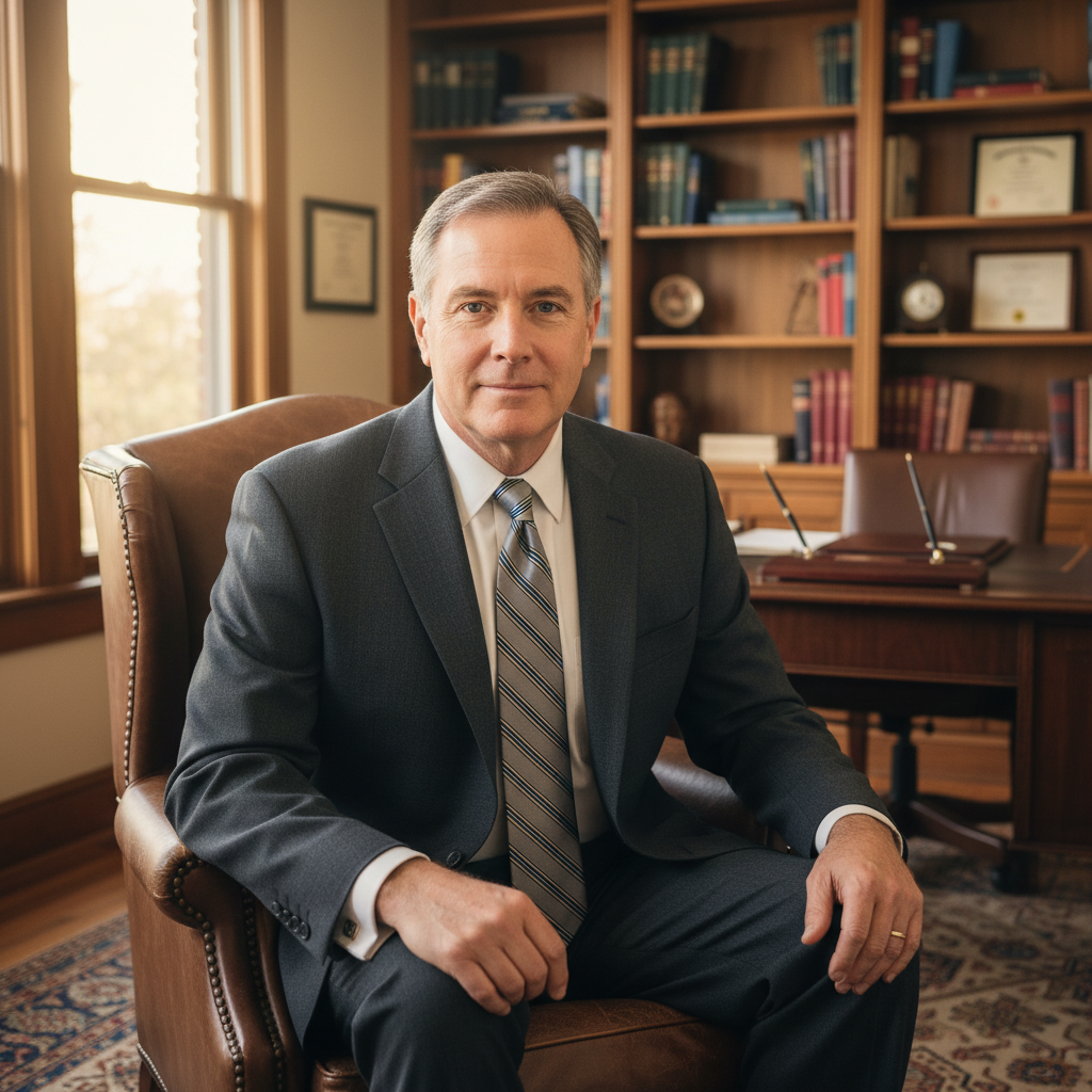 Mature male psychiatrist in suit in professional office