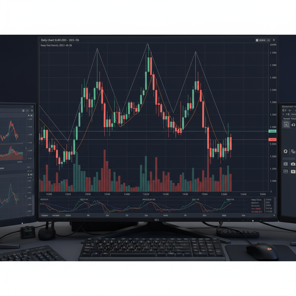 Gold price candlestick chart on trading terminal screen showing upward trend, bright clean environment, white background