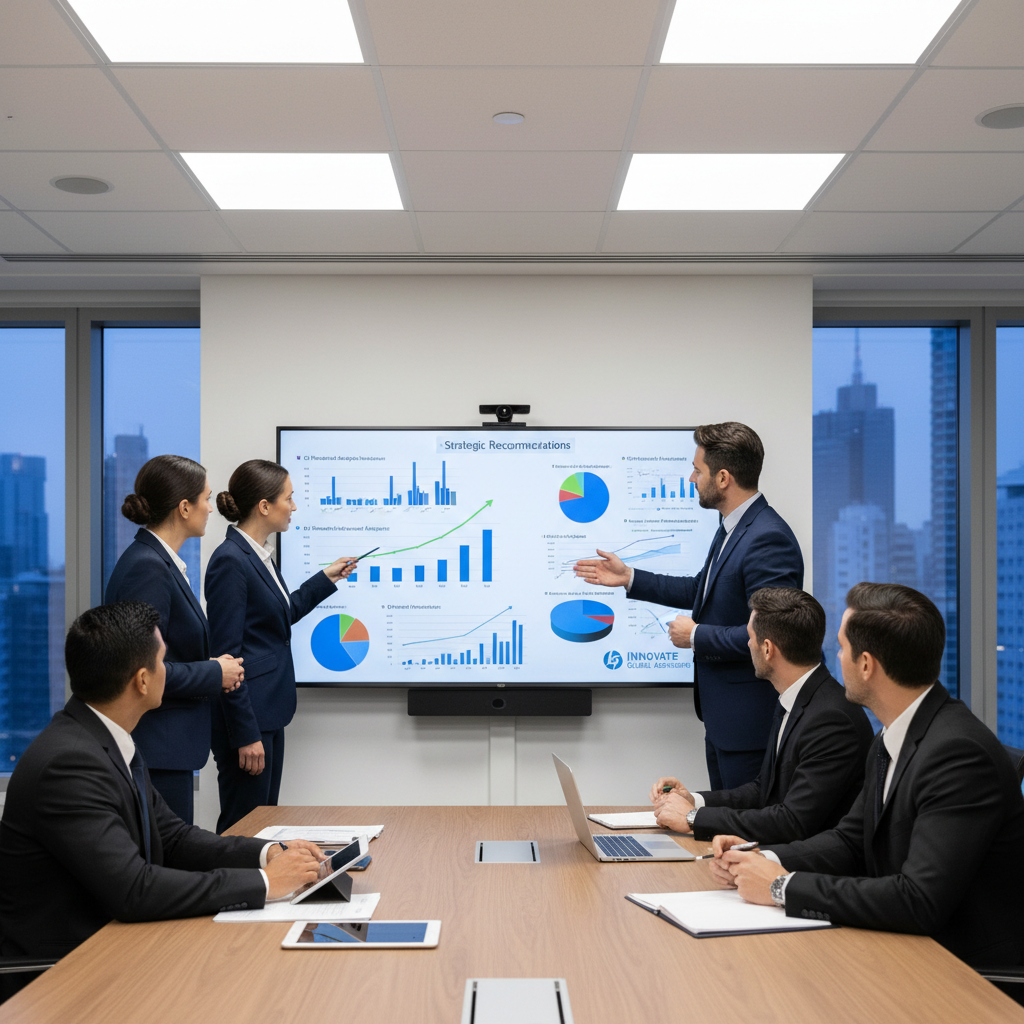 Business advisory team presenting financial analysis and strategic recommendations