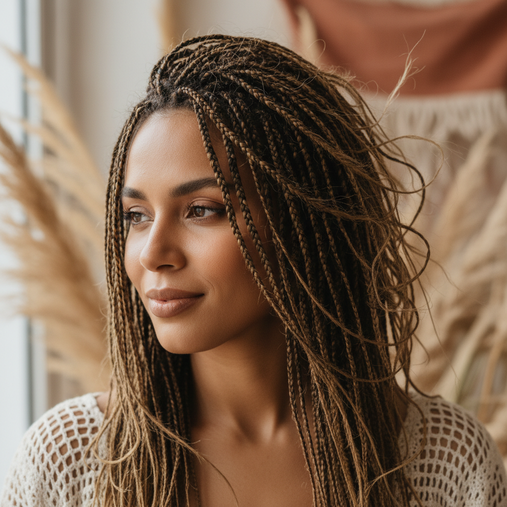 Woman with boho braids and curly ends