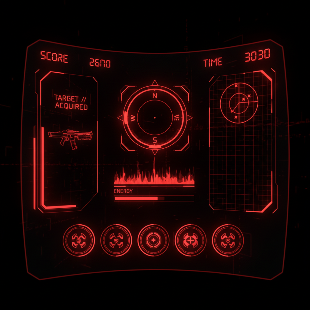 Dark space-themed gaming interface with blue neon star field and atmospheric lighting