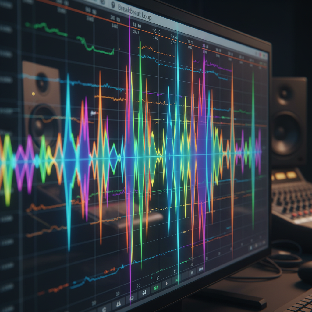 ElevenLabs audio waveform visualization on dark professional studio background
