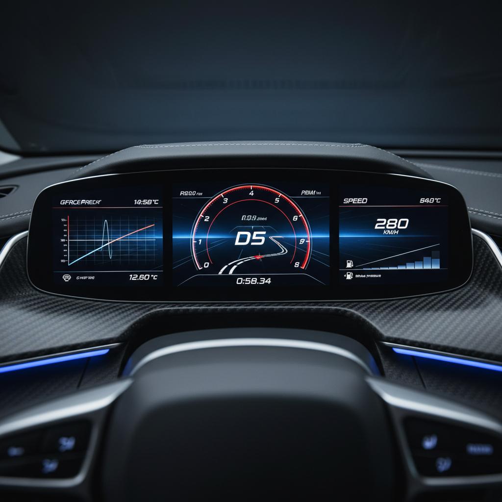 VelocityX digital instrument cluster showing performance data
