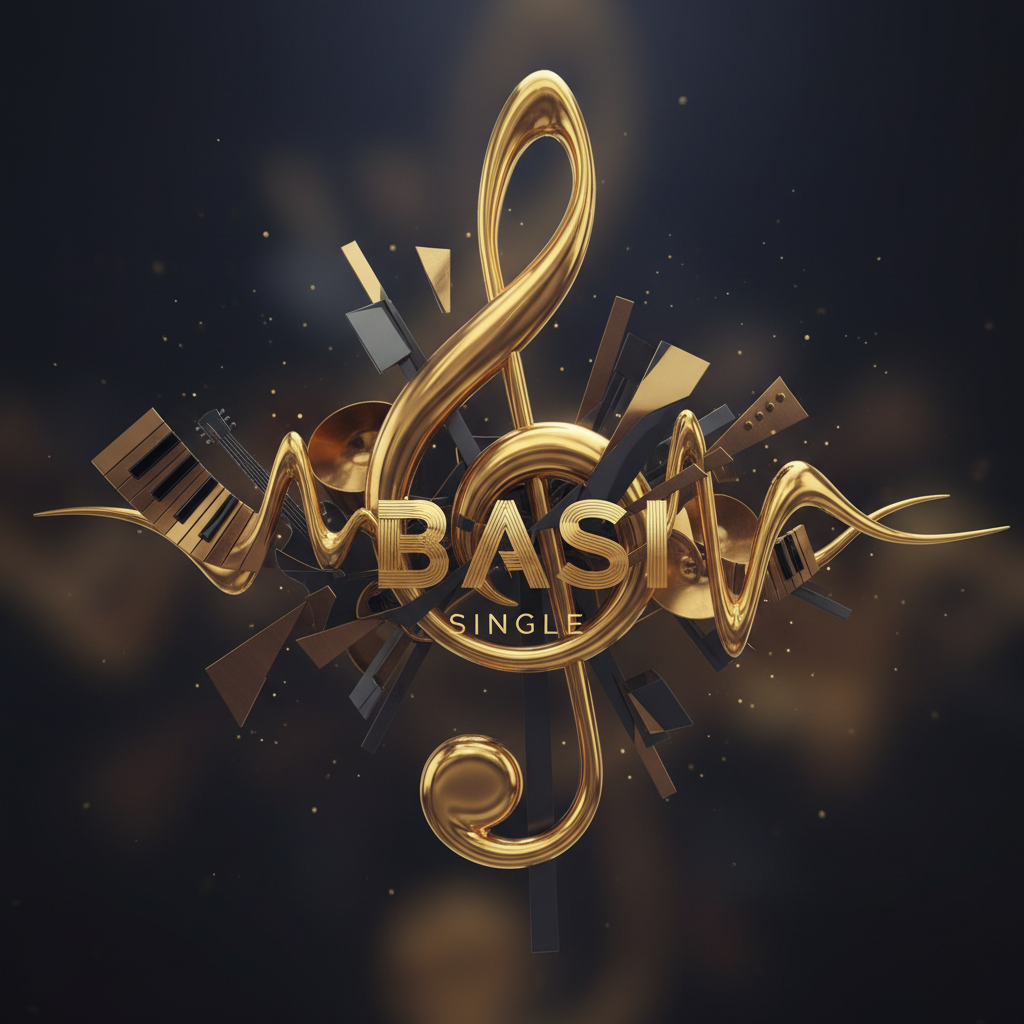 Abstract golden musical artwork for Basi single cover