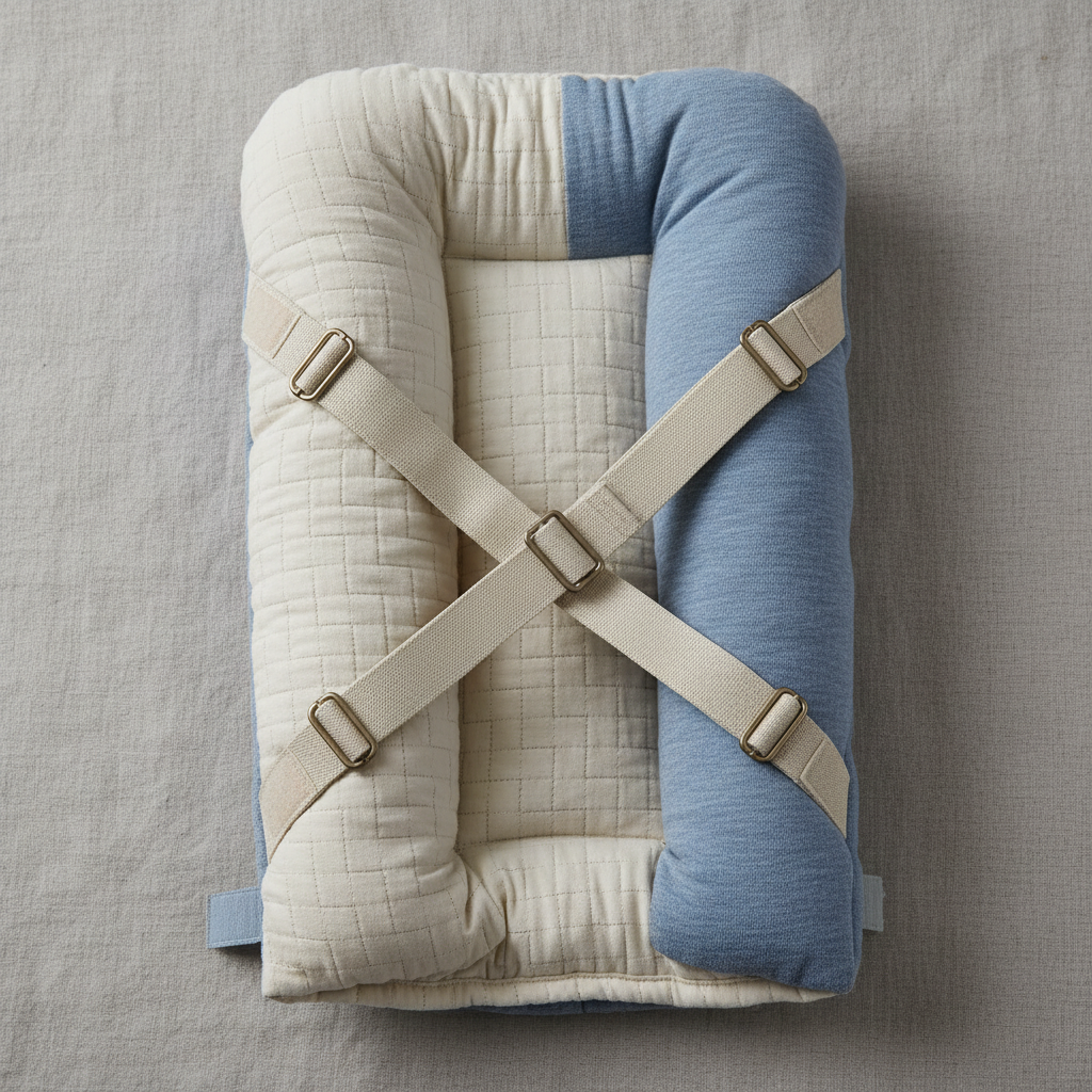 BabyGuard soft cushion back view showing thick protective padding, light blue color