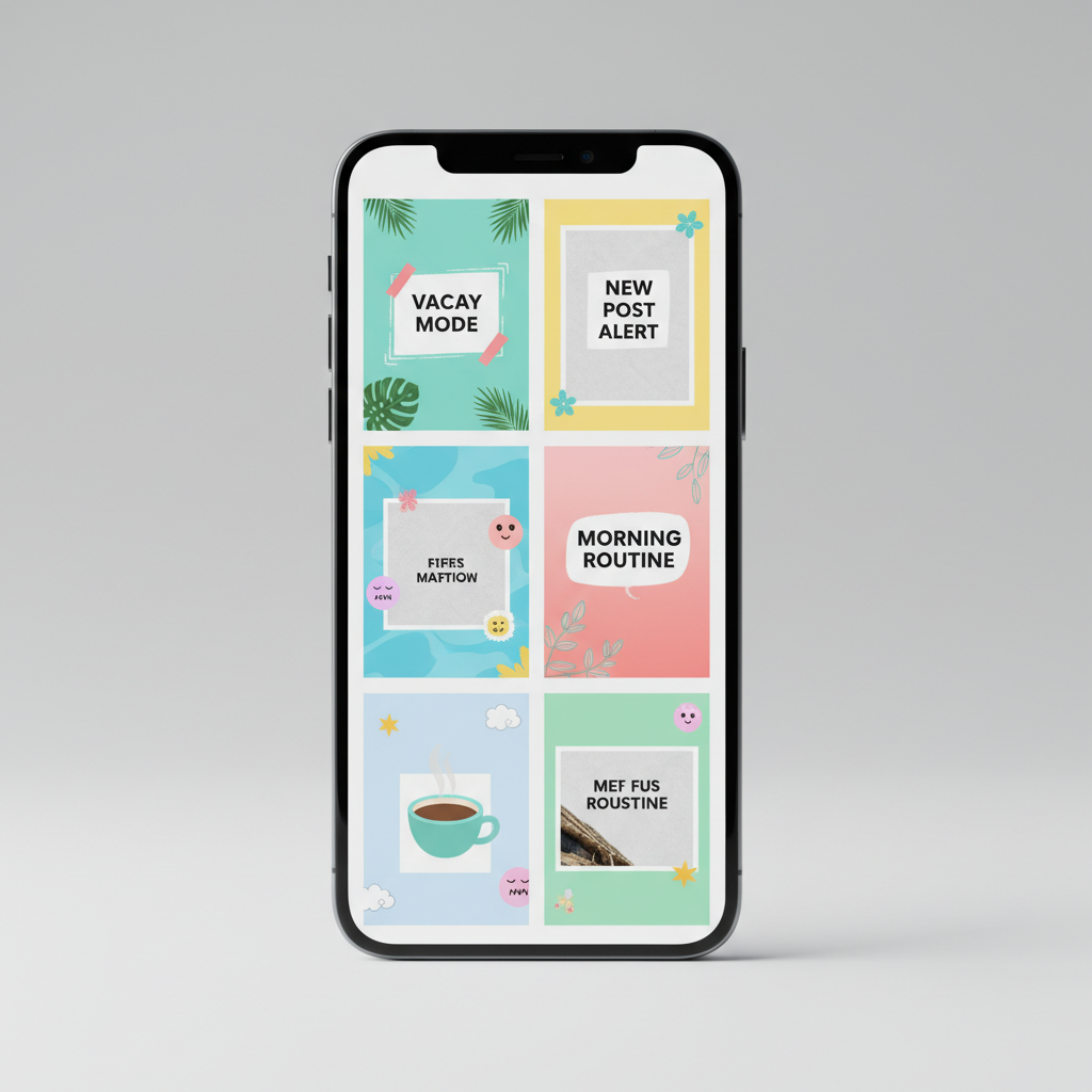 Social media story templates displayed on smartphone screen