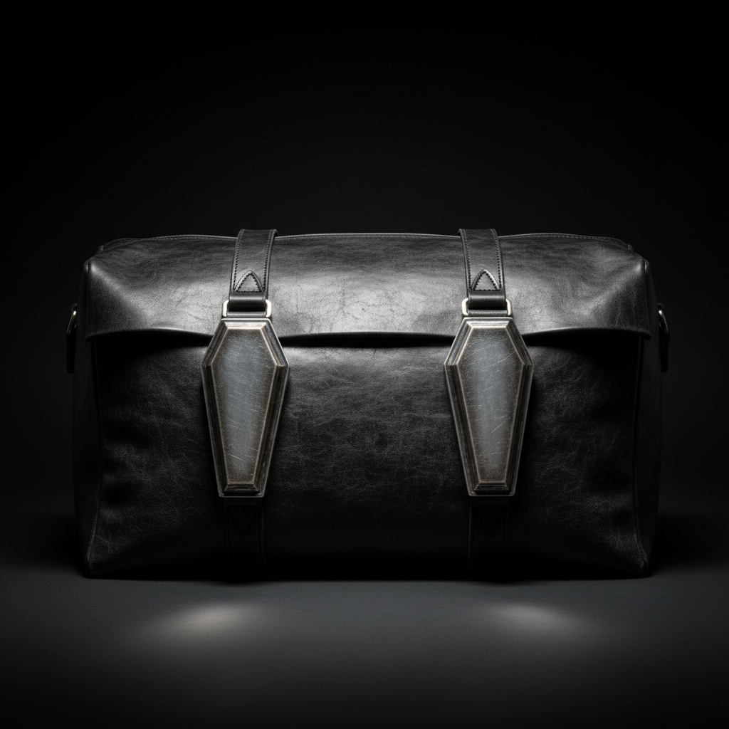 The Covenant Bag — oversized gothic leather bag with hand-cast silver coffin clasps