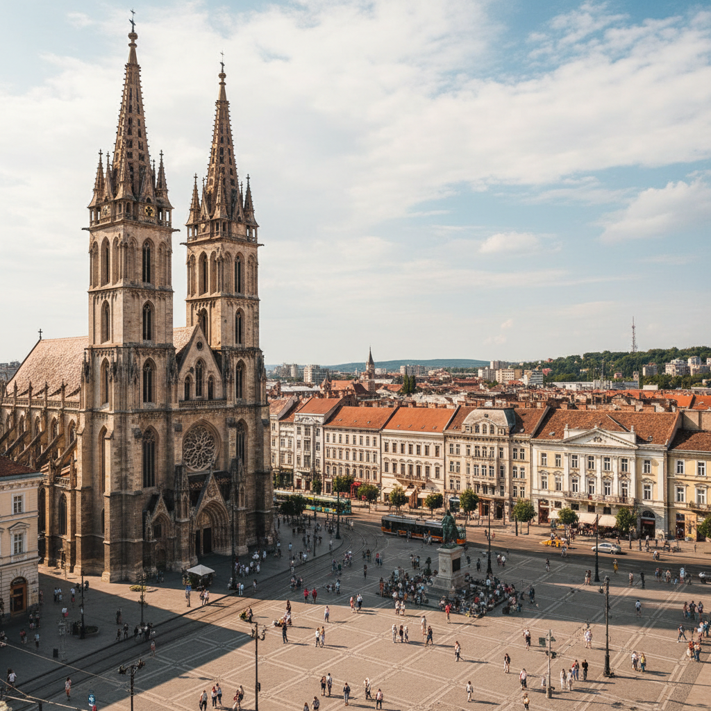 Cluj-Napoca city center with St. Michael's Church and Union Square
