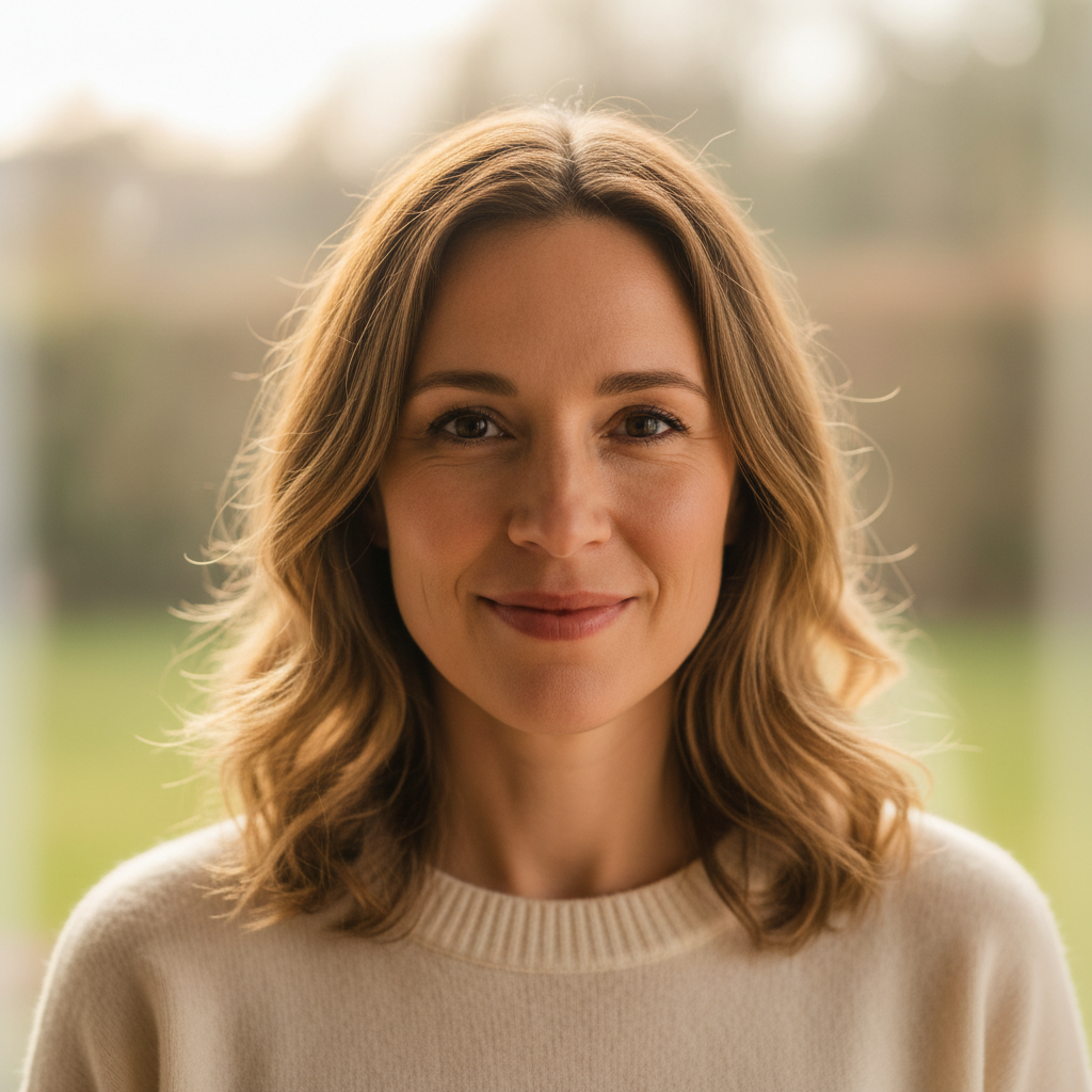 Team member portrait — warm candid photo, natural light, genuine expression