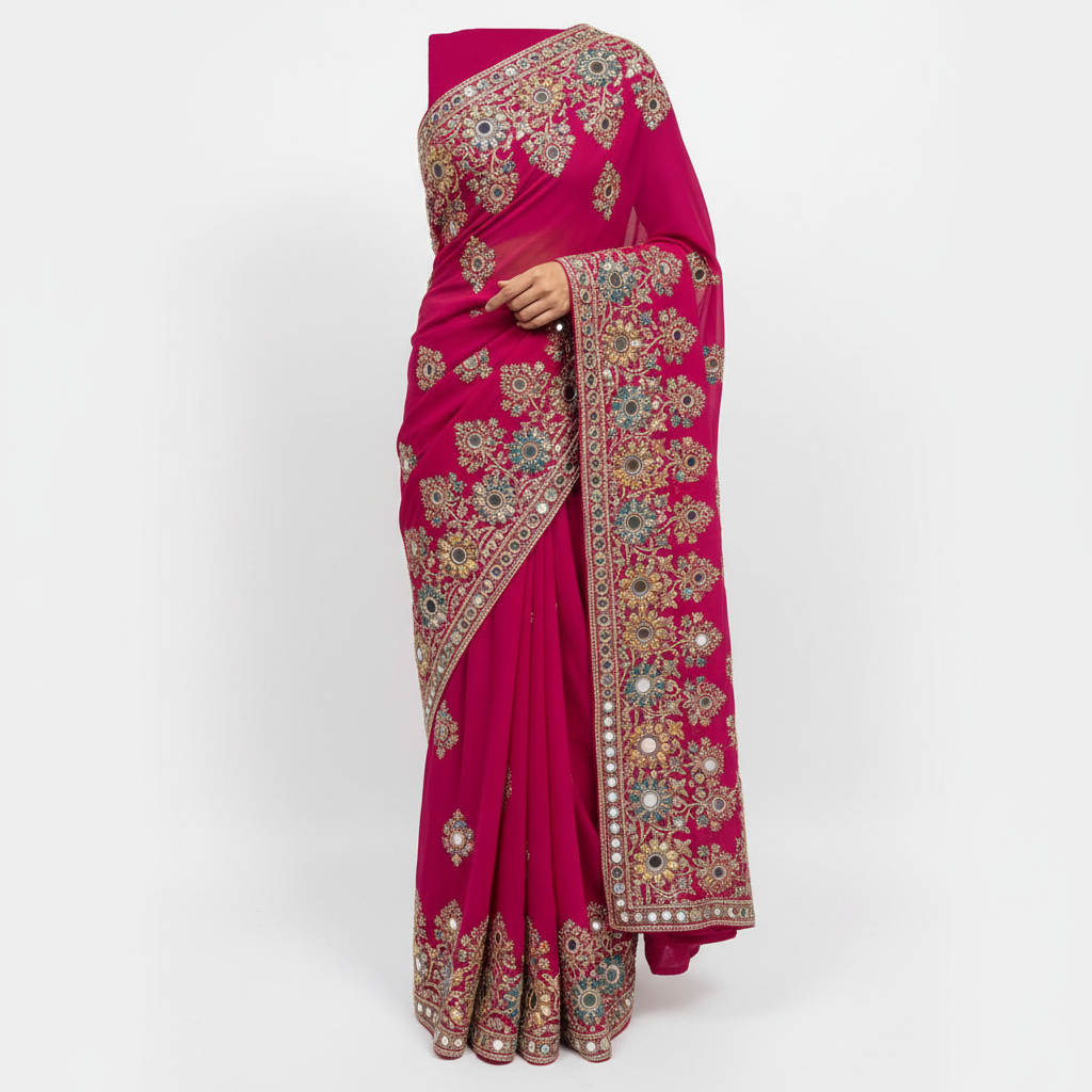 Pure georgette saree with embroidery work premium quality