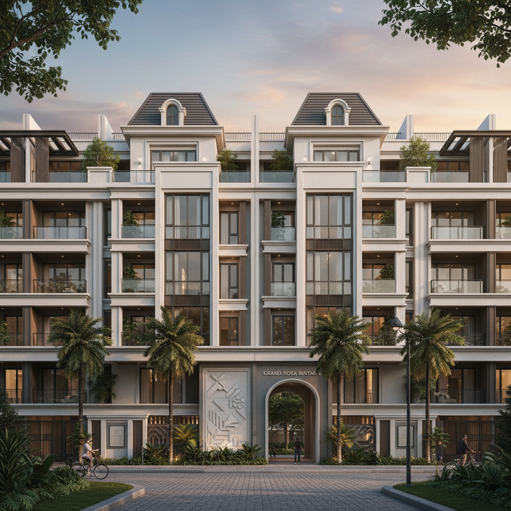Modern Abu Dhabi residential community with smart infrastructure, gated compound with palm trees and automated boom barrier entrance