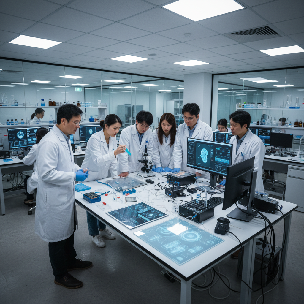 亞洲醫療研究人員在實驗室進行健康科技研發工作