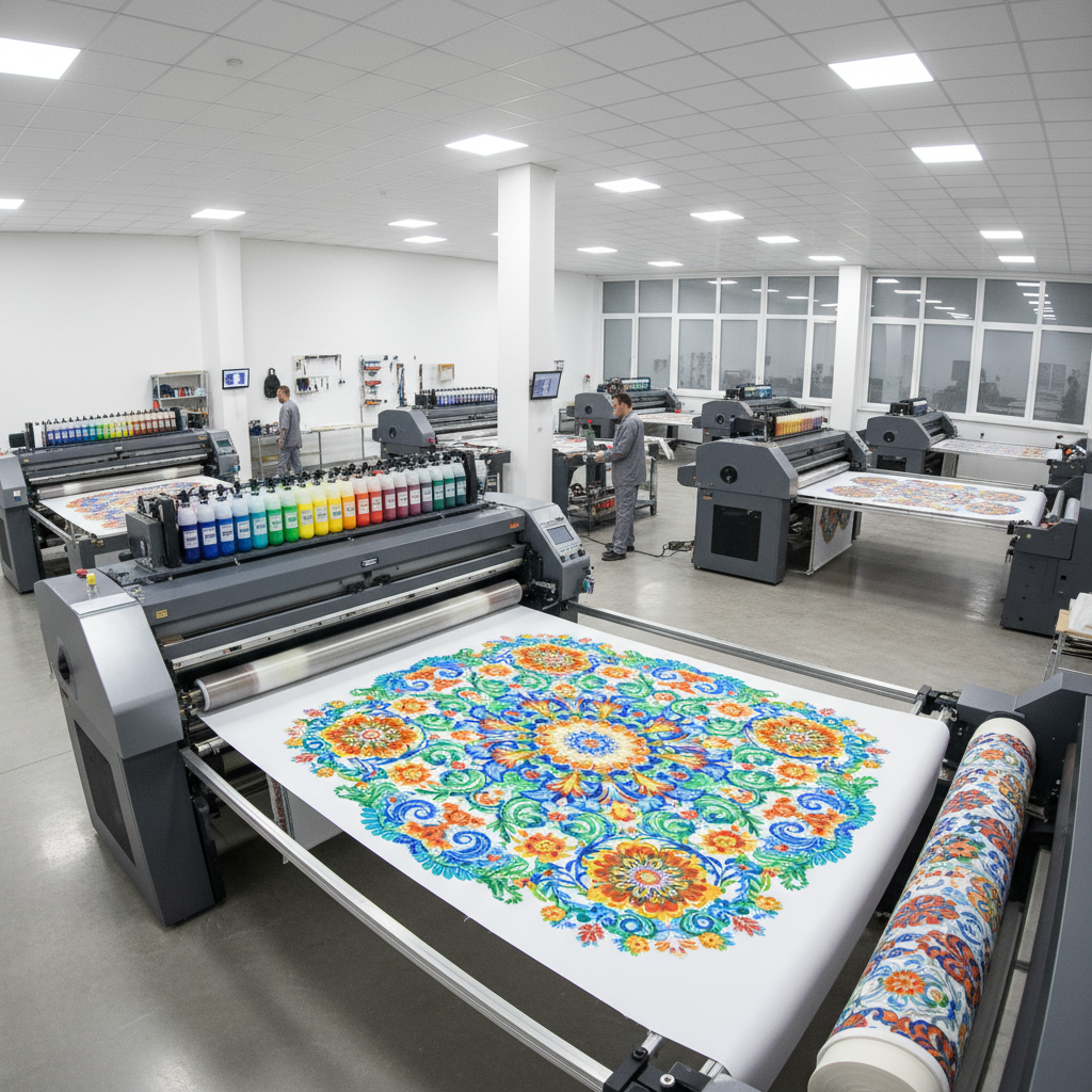 Advanced large format digital printing facility with high-resolution printing equipment and color management systems