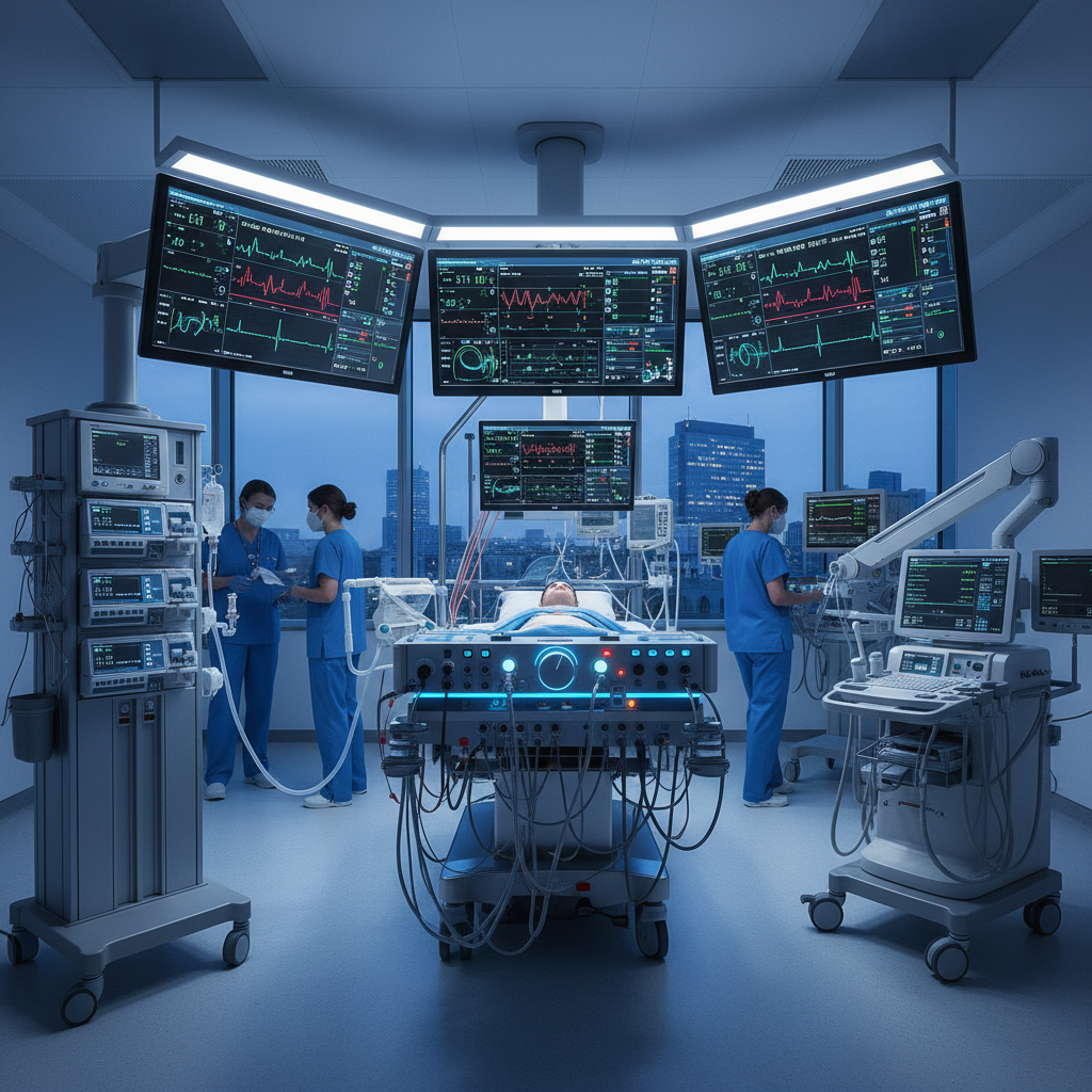 Medical monitors and life support equipment in an ICU setting