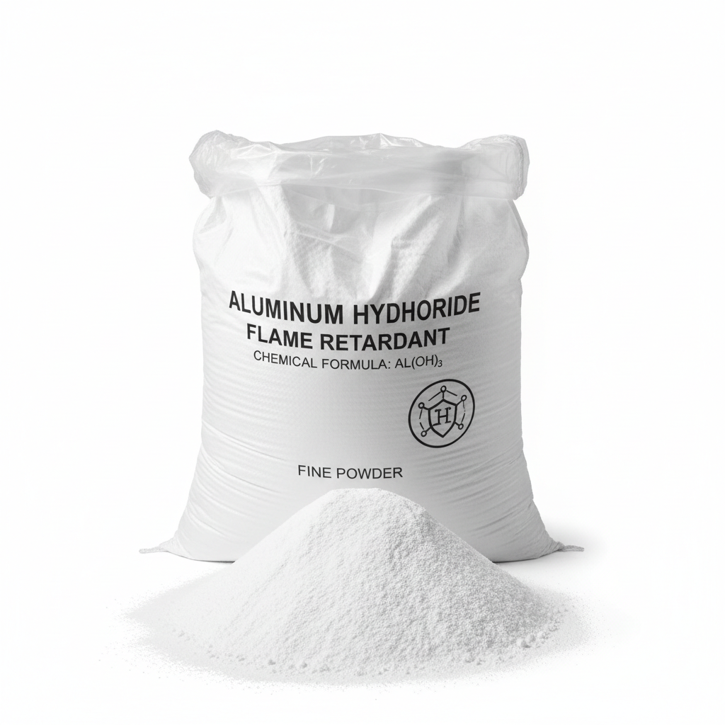 White aluminium hydroxide flame retardant powder in industrial packaging
