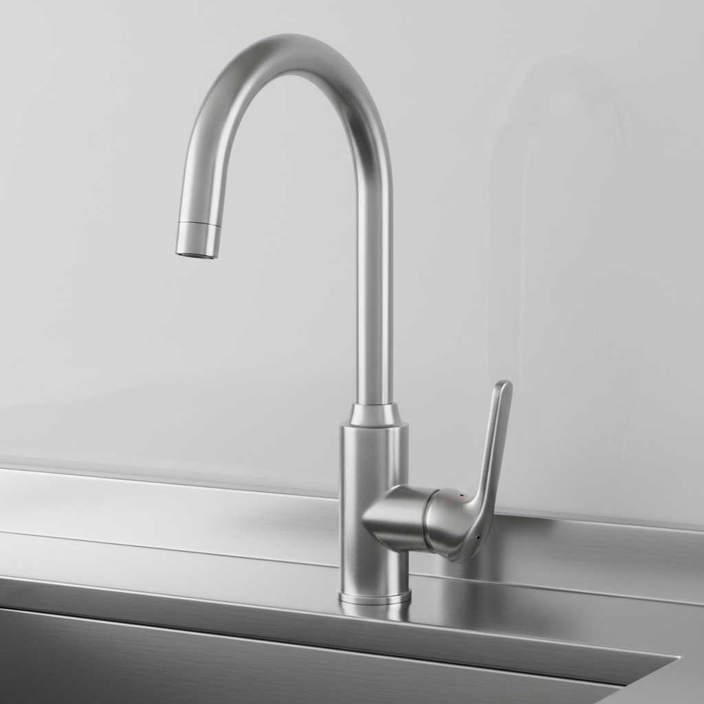 Rubinetto lavabo cromato moderno WaterKing su sfondo bianco, miscelatore monocomando