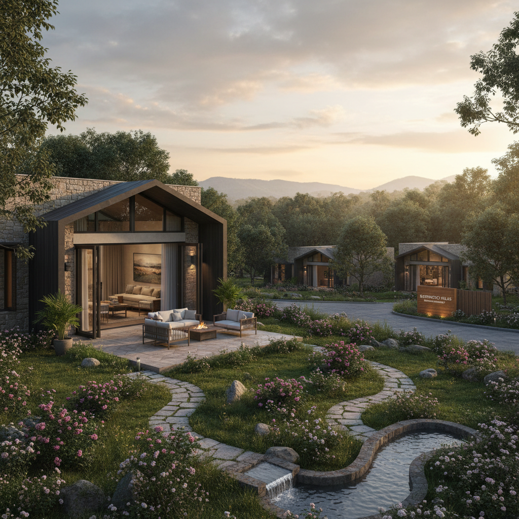 Rosewood Villas villa with private garden and forest views, boutique community Srisailam Highway