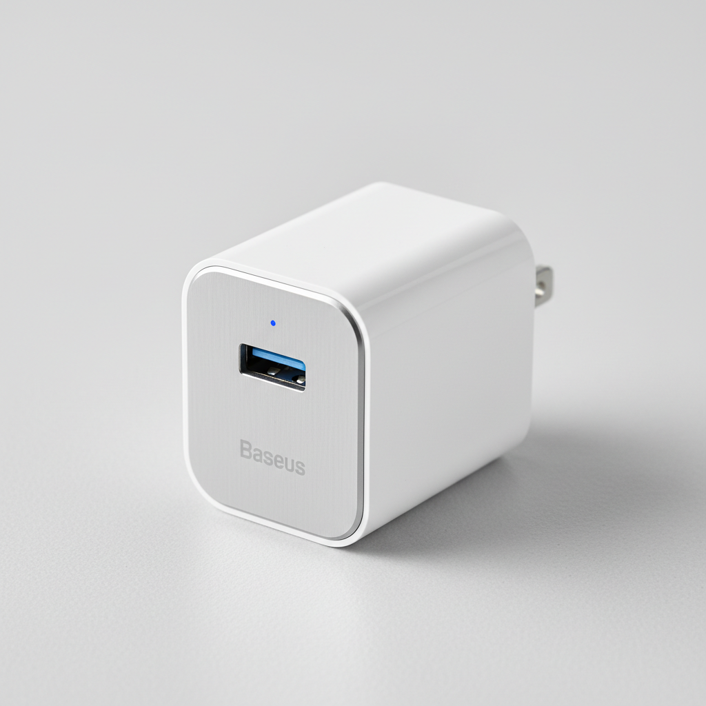 Compact GaN USB-C charger 65W on dark background