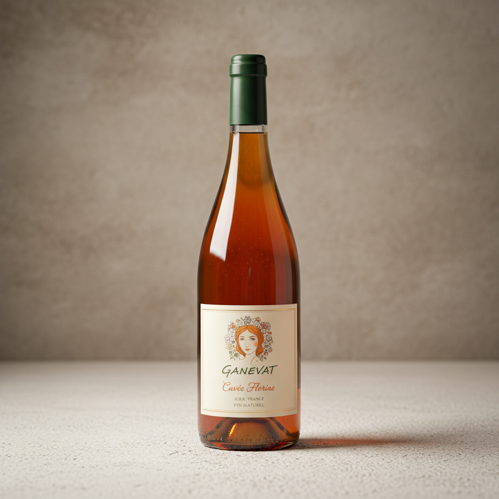 Ganevat Cuvée Florine wine bottle, amber-hued natural wine