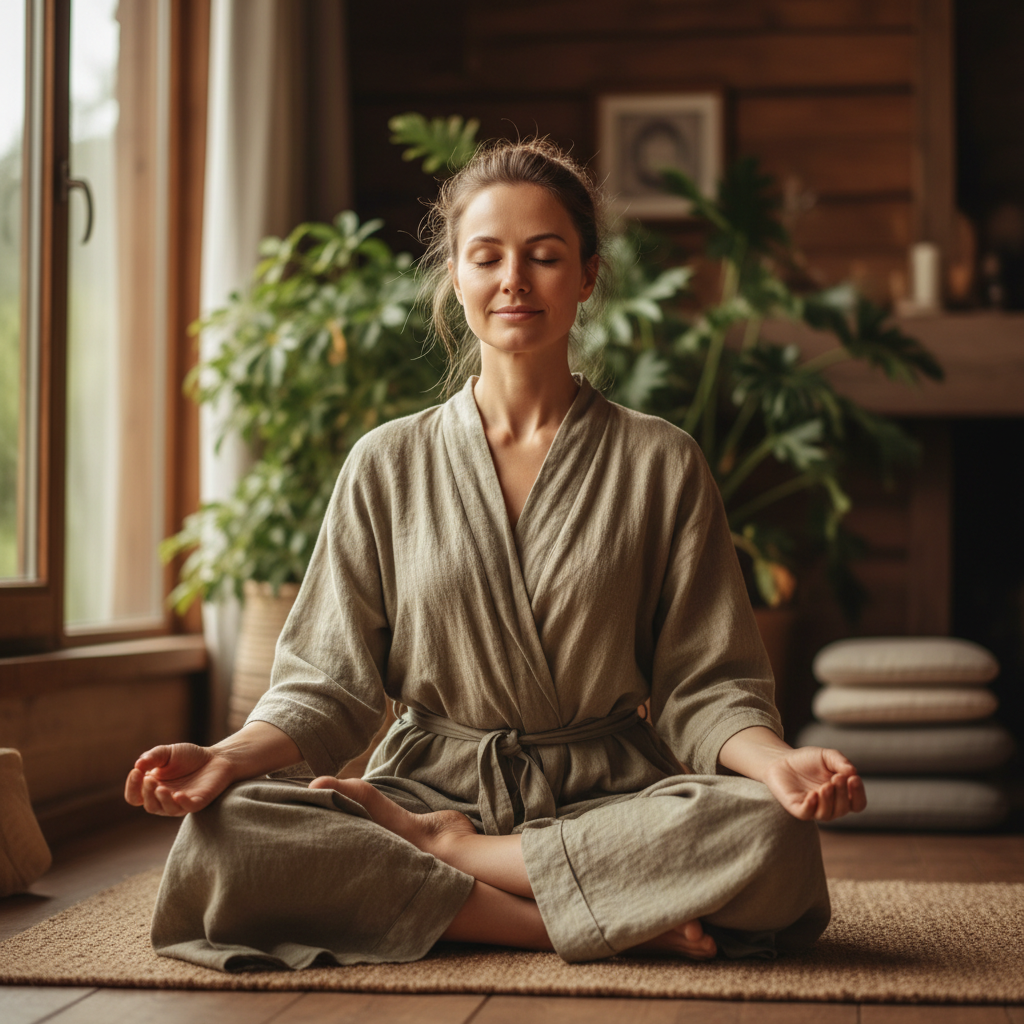 Mujer reflexiva practicando mindfulness
