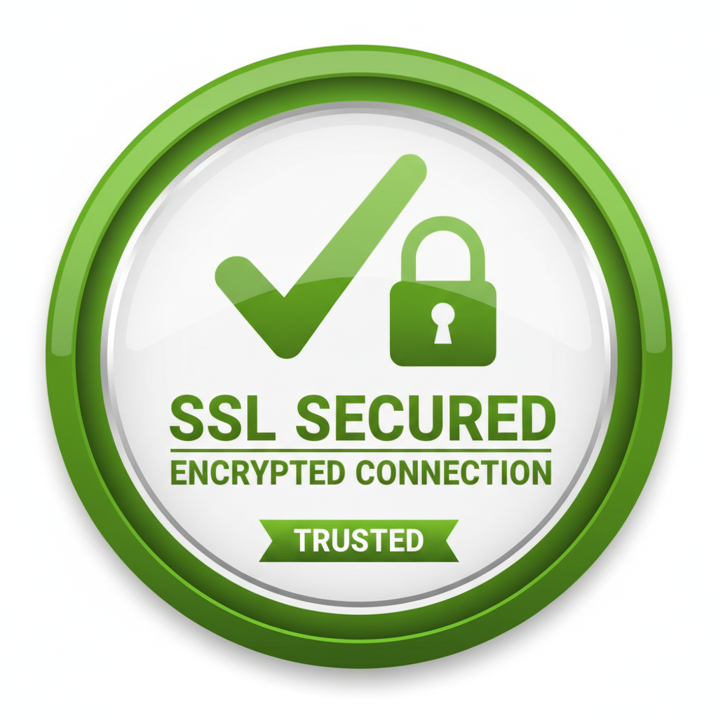 SSL certificate badge with green padlock icon and encrypted connection symbol