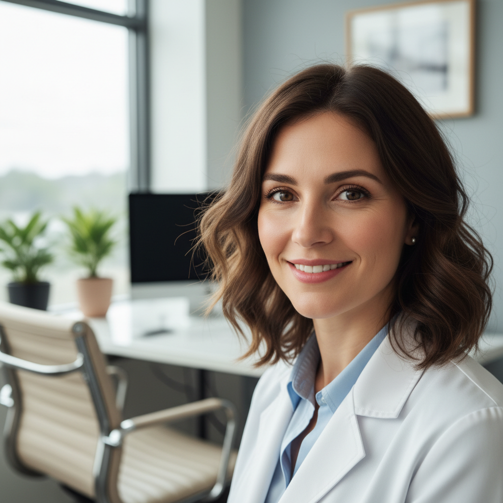 Dr. Sofia Reinholt, licensed psychologist with blonde hair and professional blazer
