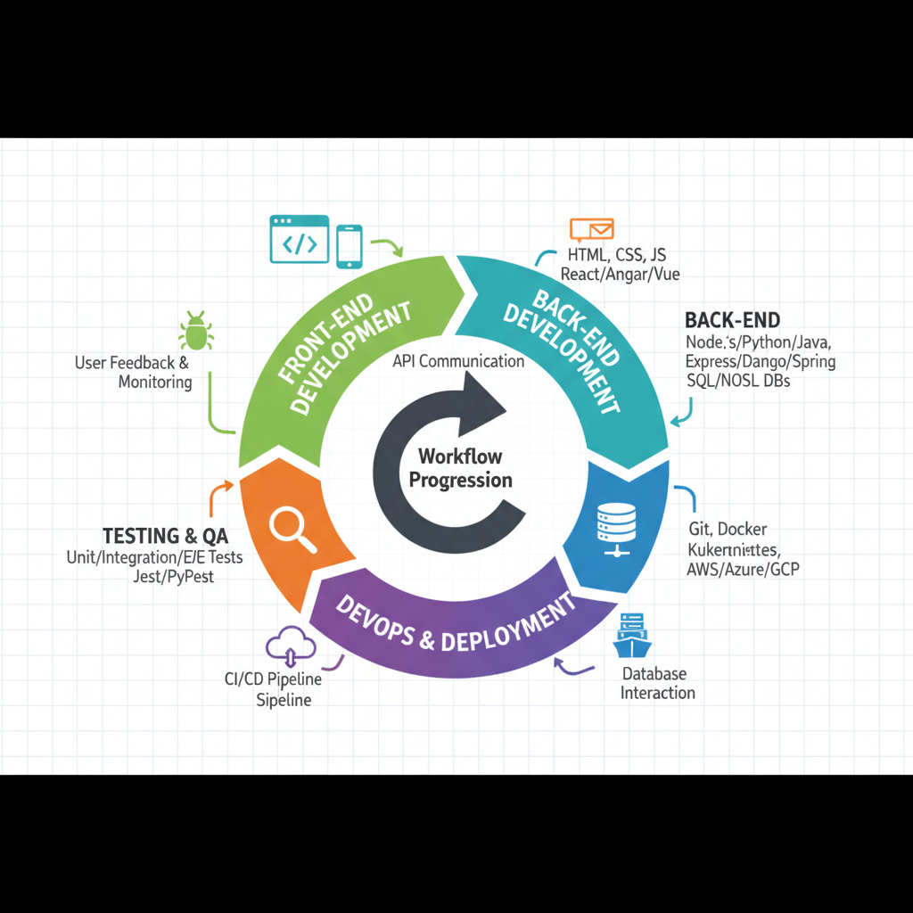 Full Stack Web Development course showing modern coding workspace with React and Node.js development environment