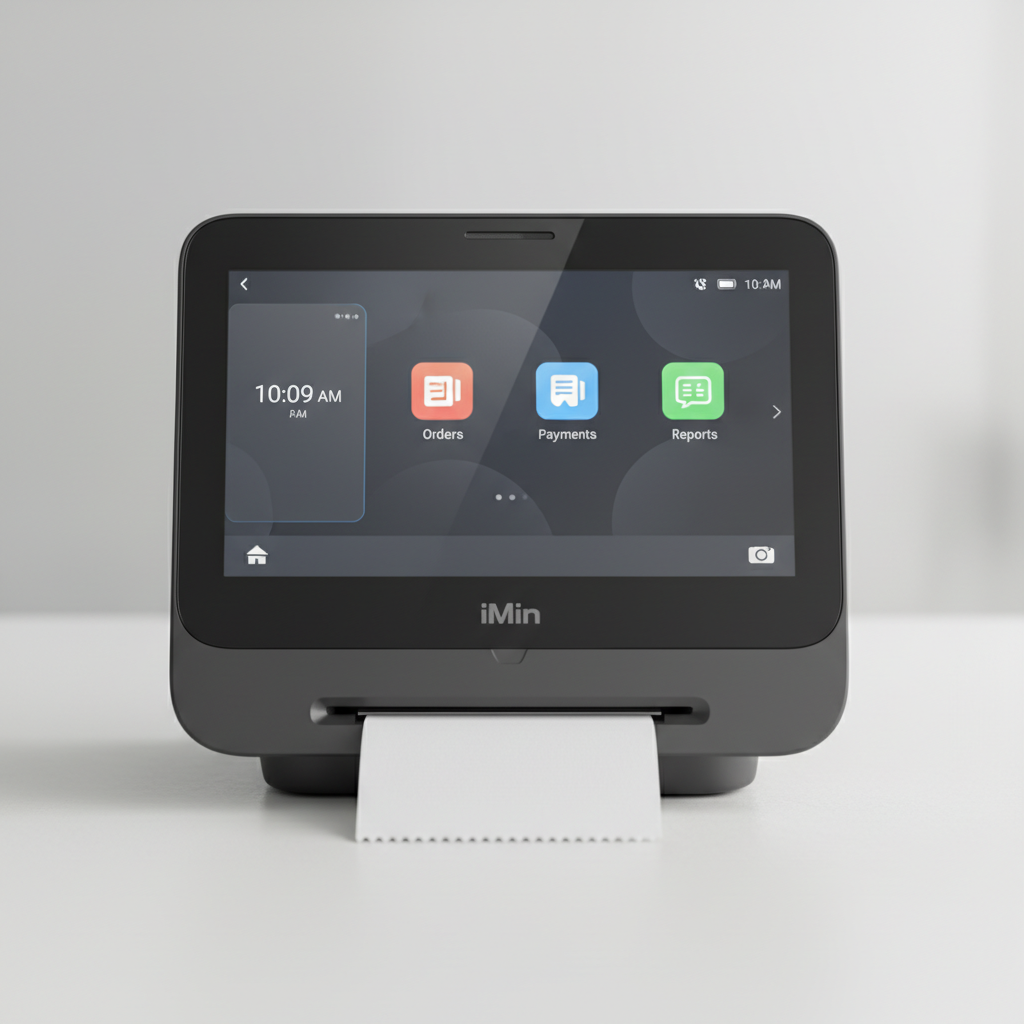 iMin Falcon 1 Pro all-in-one Android POS terminal with built-in thermal printer and touchscreen display