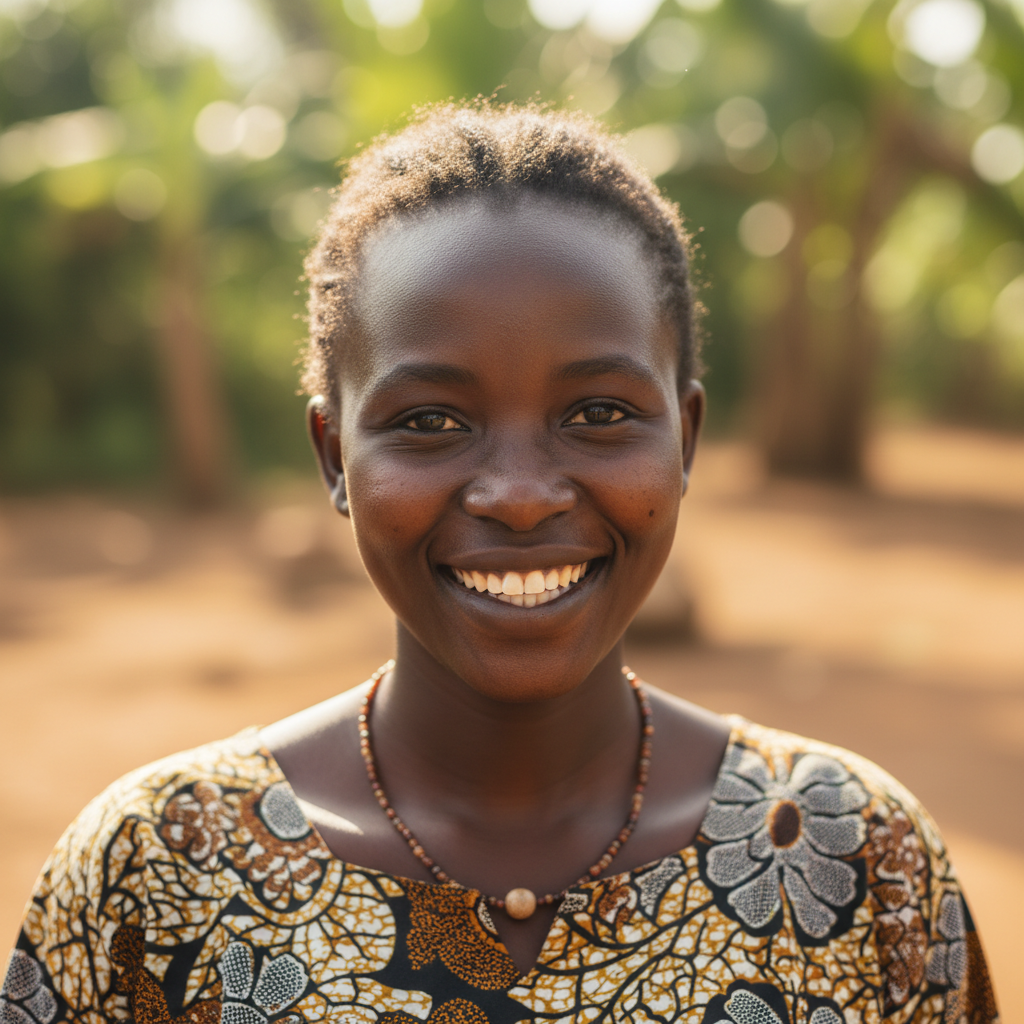 Esther Namutebi, Ugandan diaspora in London, smiling warmly