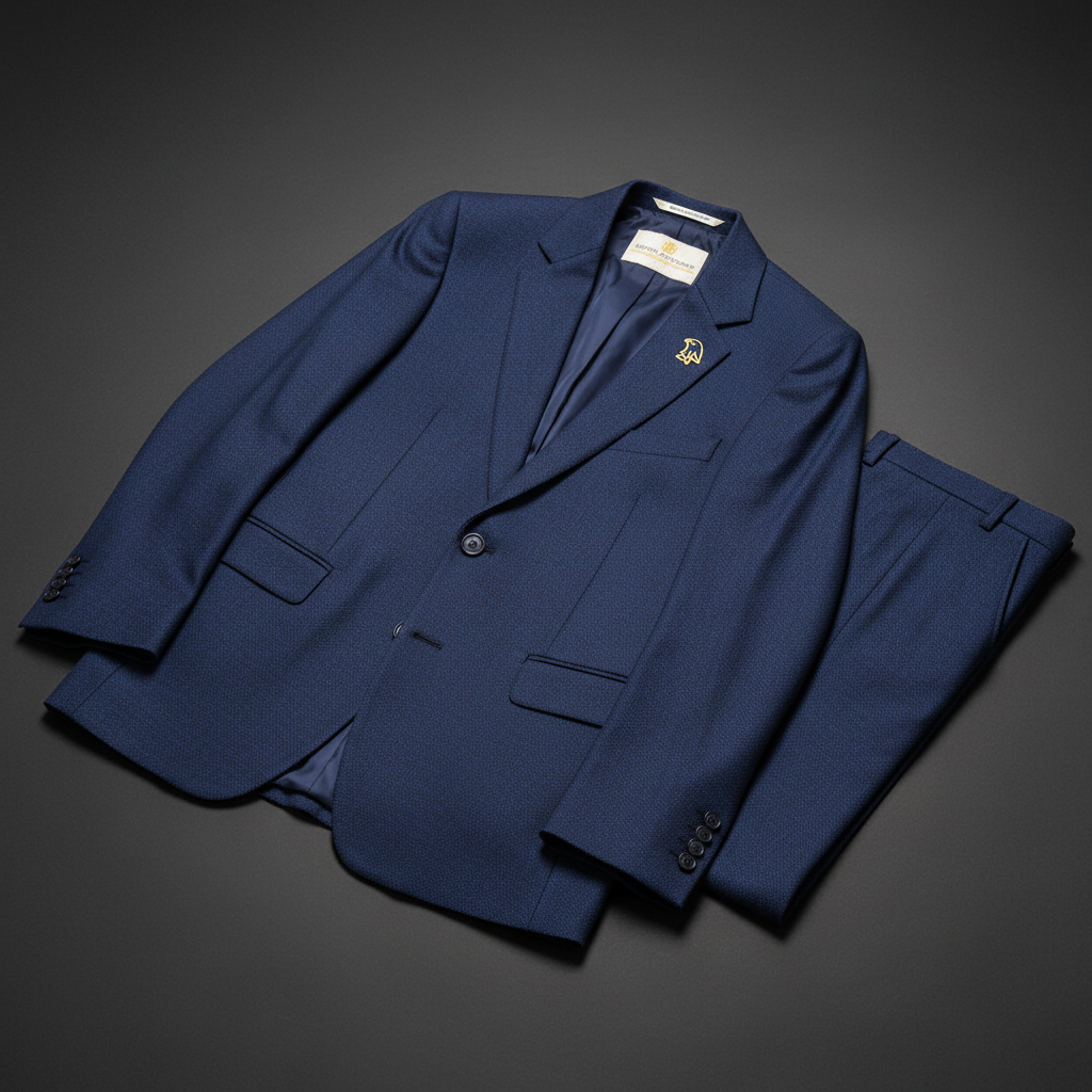Professional corporate uniform on dark background, luxury Egyptian garment manufacturing