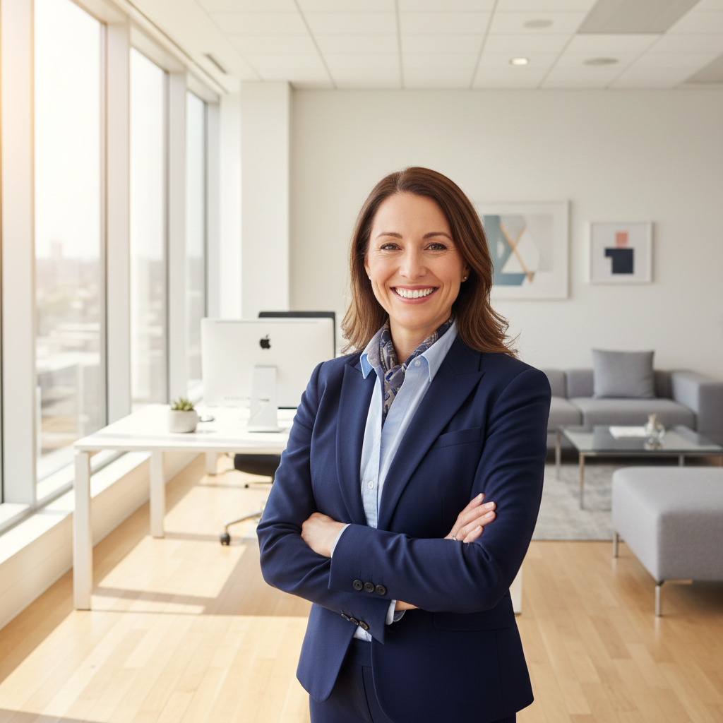 Maya Chen, smiling office manager in a bright San Francisco office