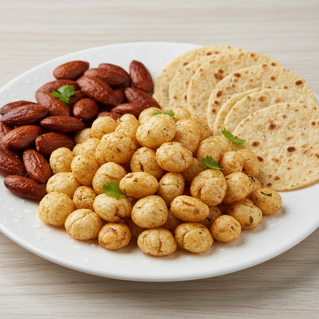 Fitness combo with protein makhana, roasted almonds and diet khakhra