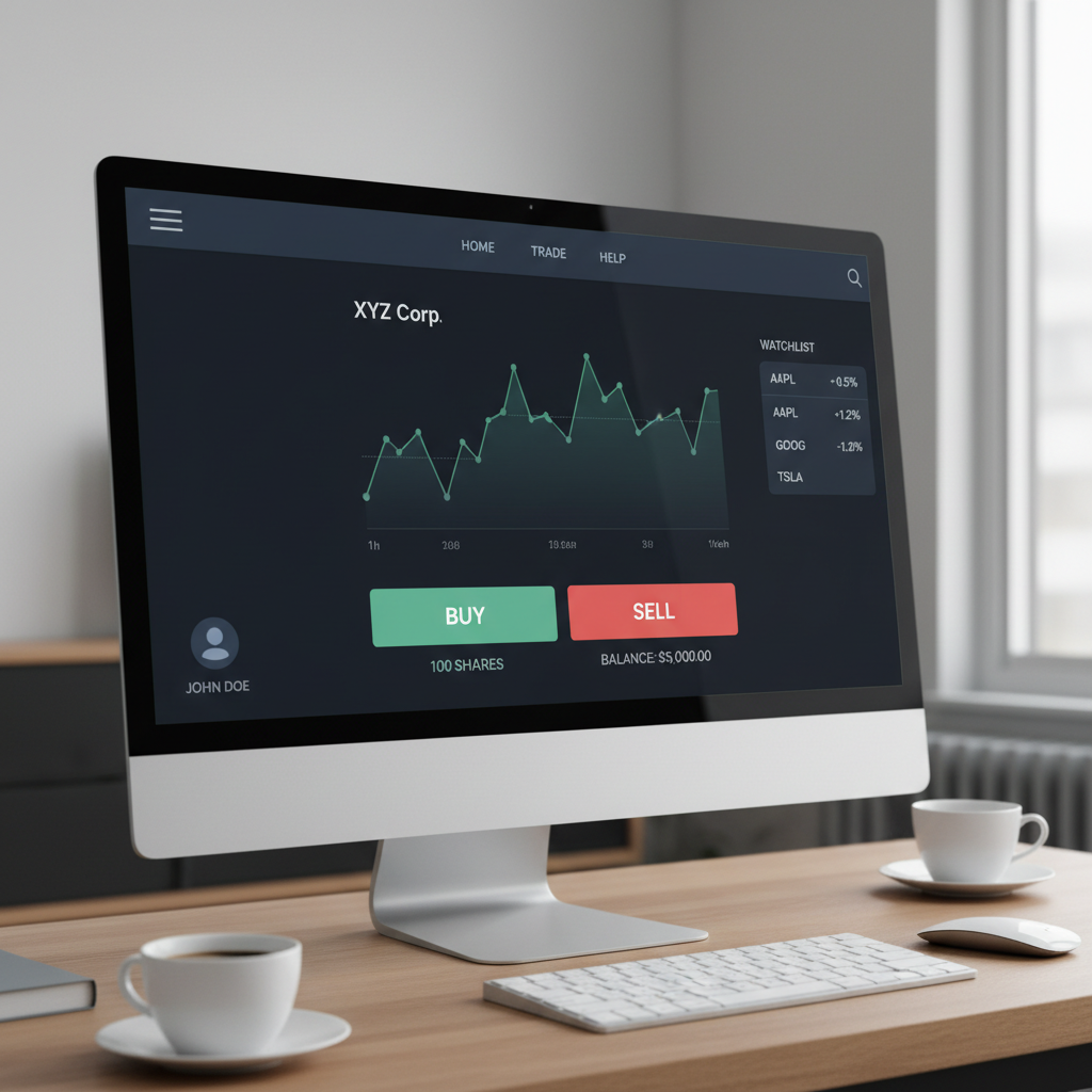 Stock market trading screen showing investment portfolio charts and graphs
