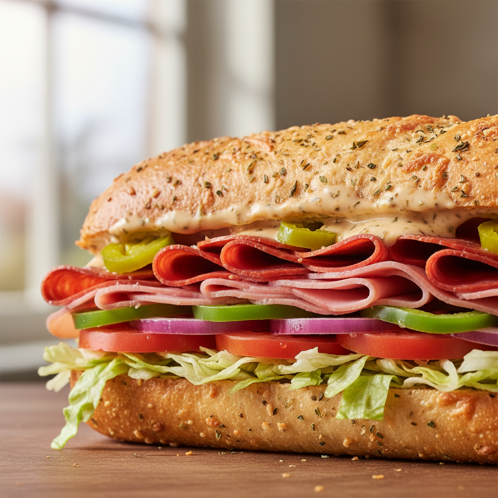 Wawa hoagie sandwich freshly made with premium deli meats and fresh vegetables