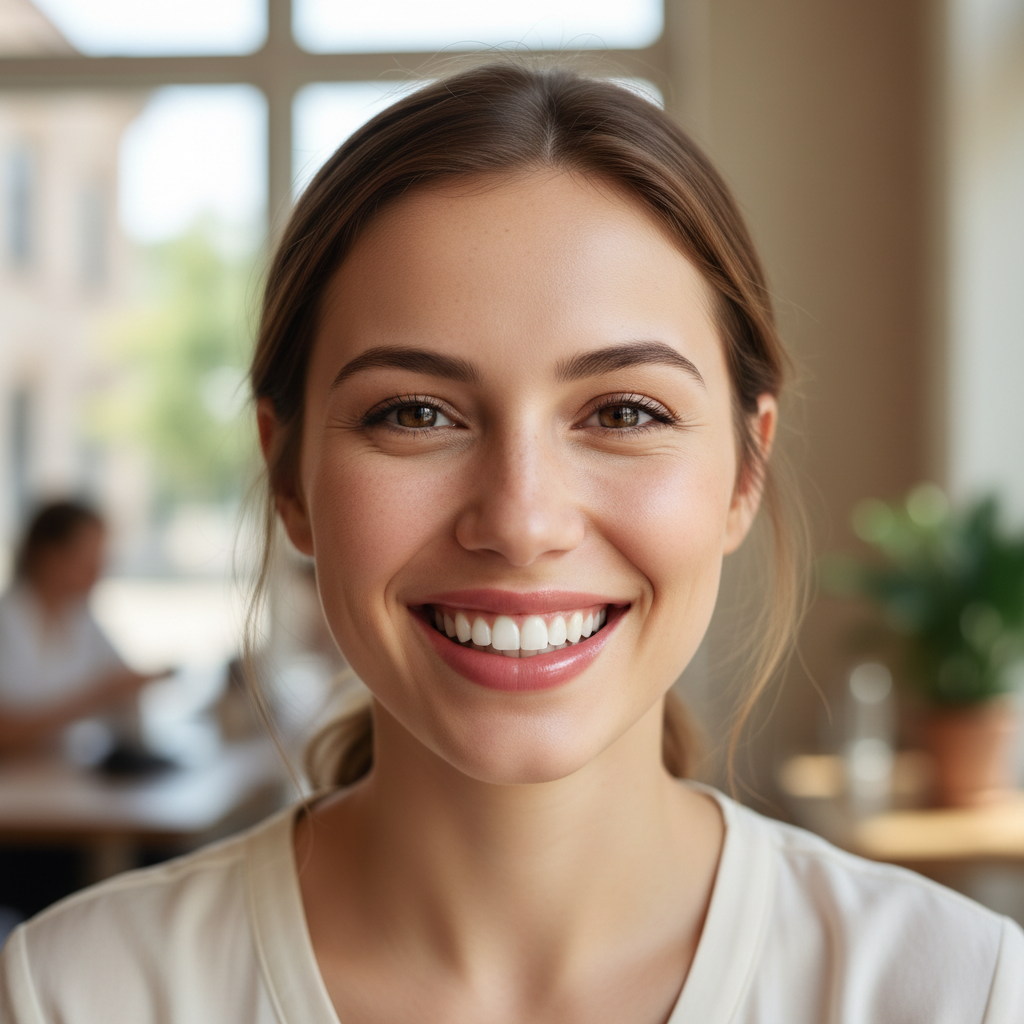Beautiful cosmetic dentistry result showing perfect white smile transformation