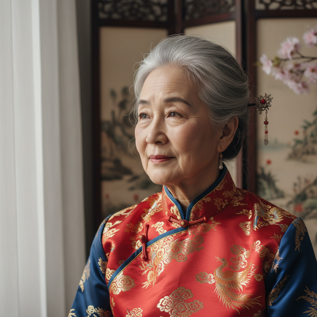 Michelle Yeoh as Elder Kira — film still, dark atmospheric lighting, cinematic shadows