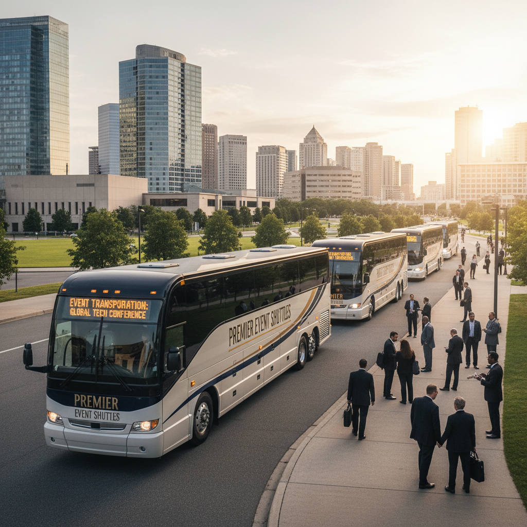 Charter bus service for event transportation, group shuttle for conference and trade show
