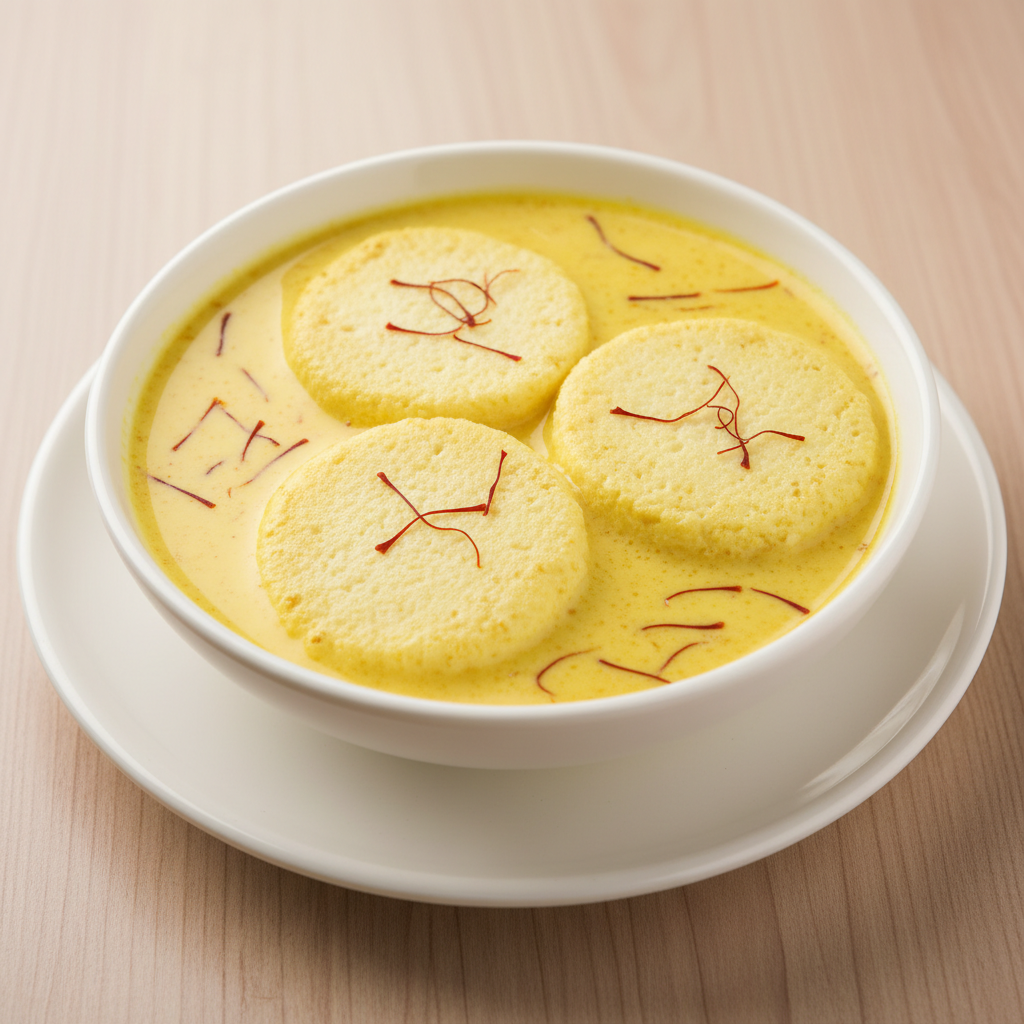 Rasmalai, vegetarian Indian dish, warm food photography