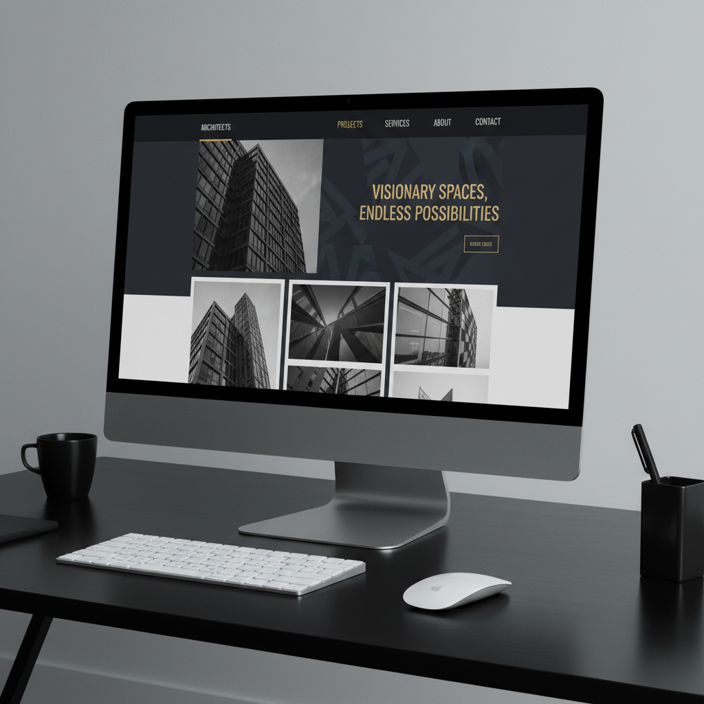 Clean modern website design preview showing elegant layout with dark background
