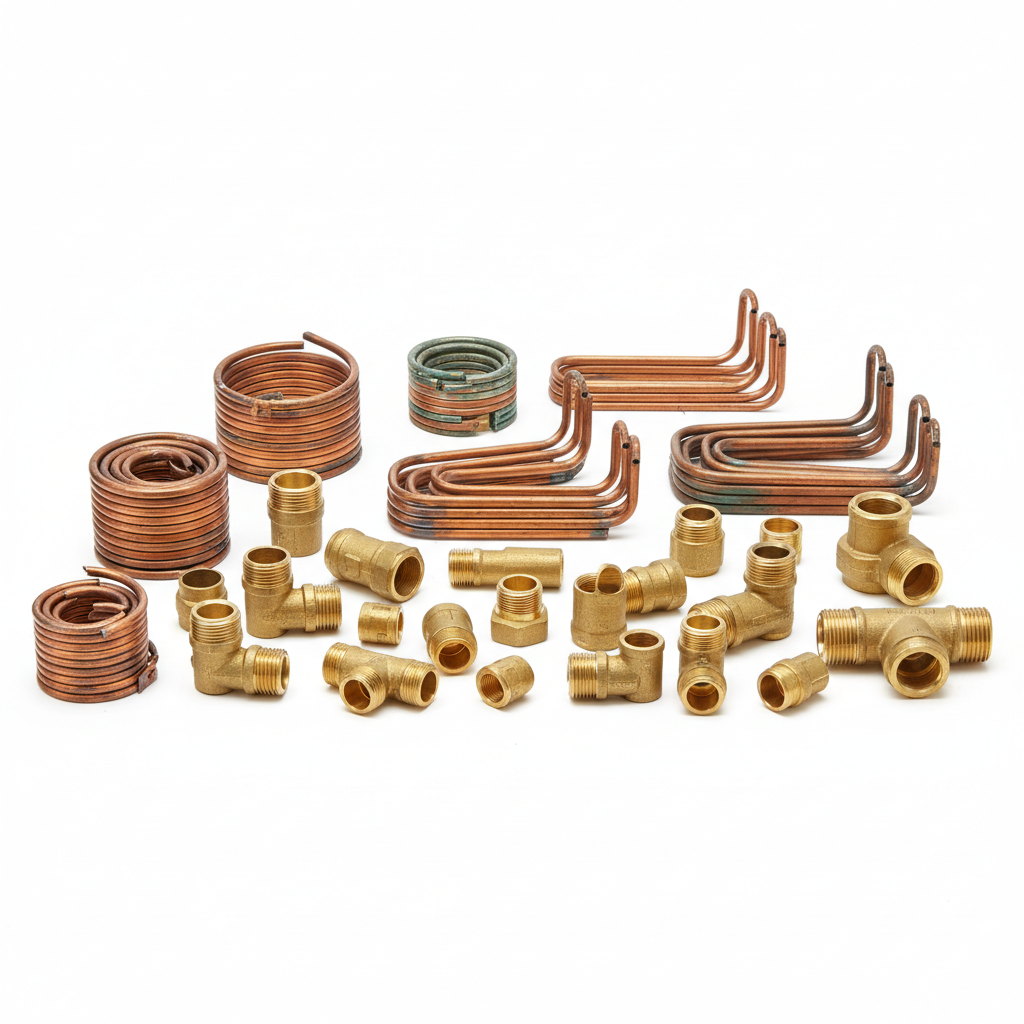 HVAC copper coil units and brass fittings from plumbing shop cleanout
