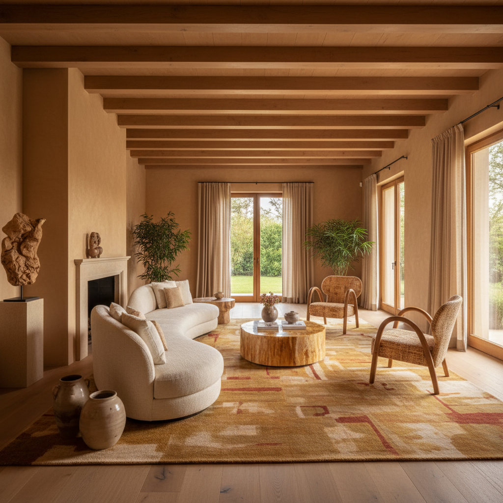 Elegant interior living space with custom furniture, warm ambient lighting, and refined material finishes