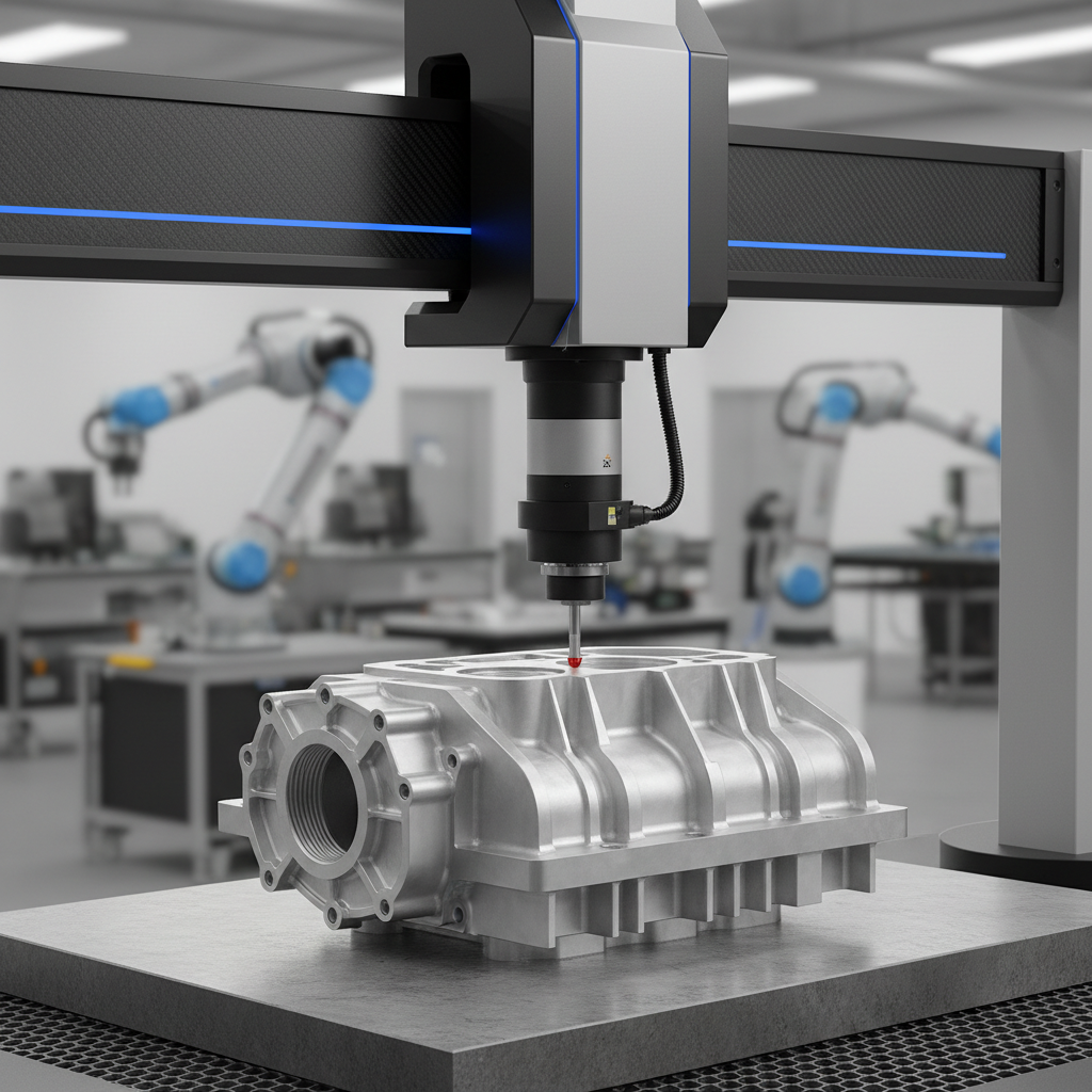CMM coordinate measuring machine inspecting precision die cast aluminum part