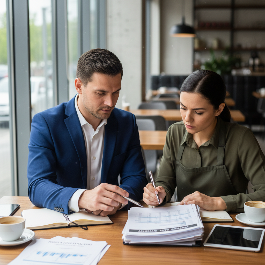 Business owner reviewing financial statements with an accountant