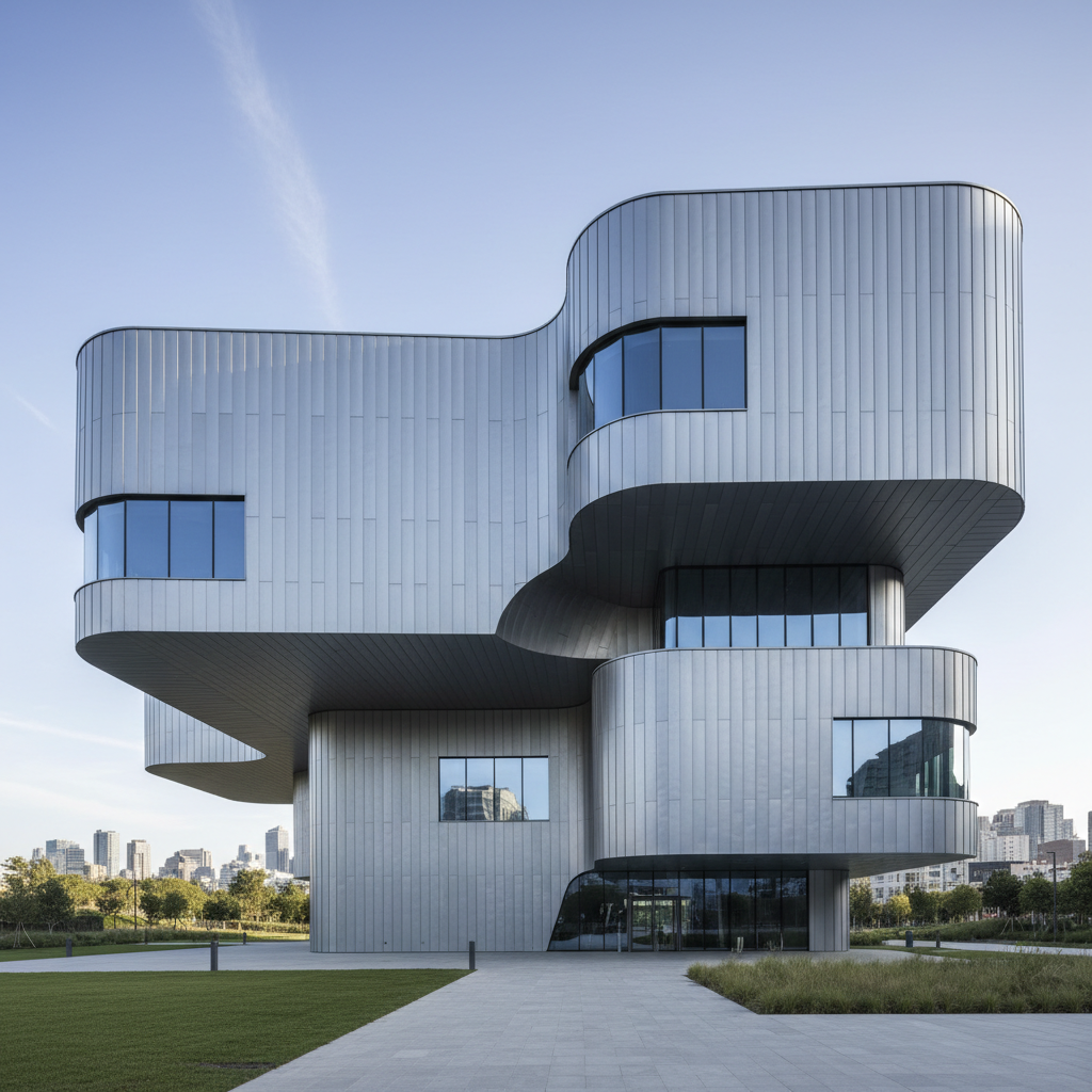 VMZINC zinc-titanium standing seam roofing panels on modern building